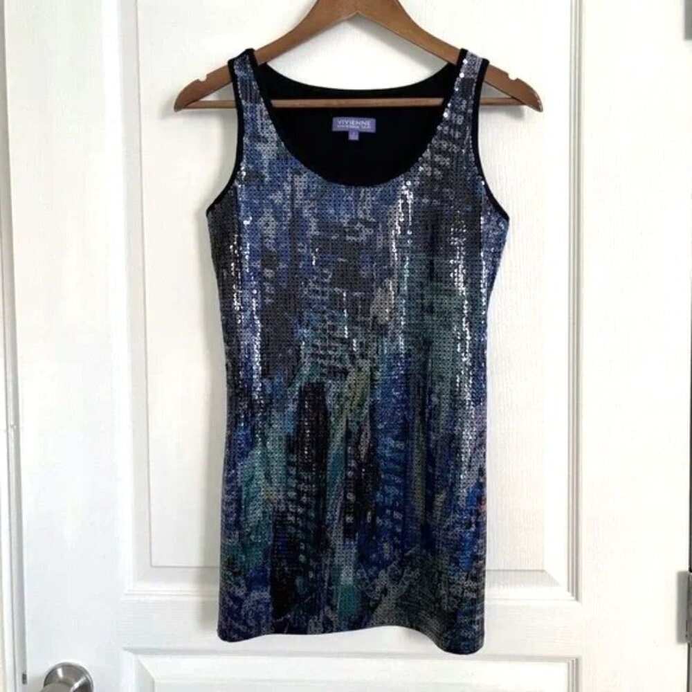 Vivienne Tam Iridescent Sequin Tank Top Small Y2K